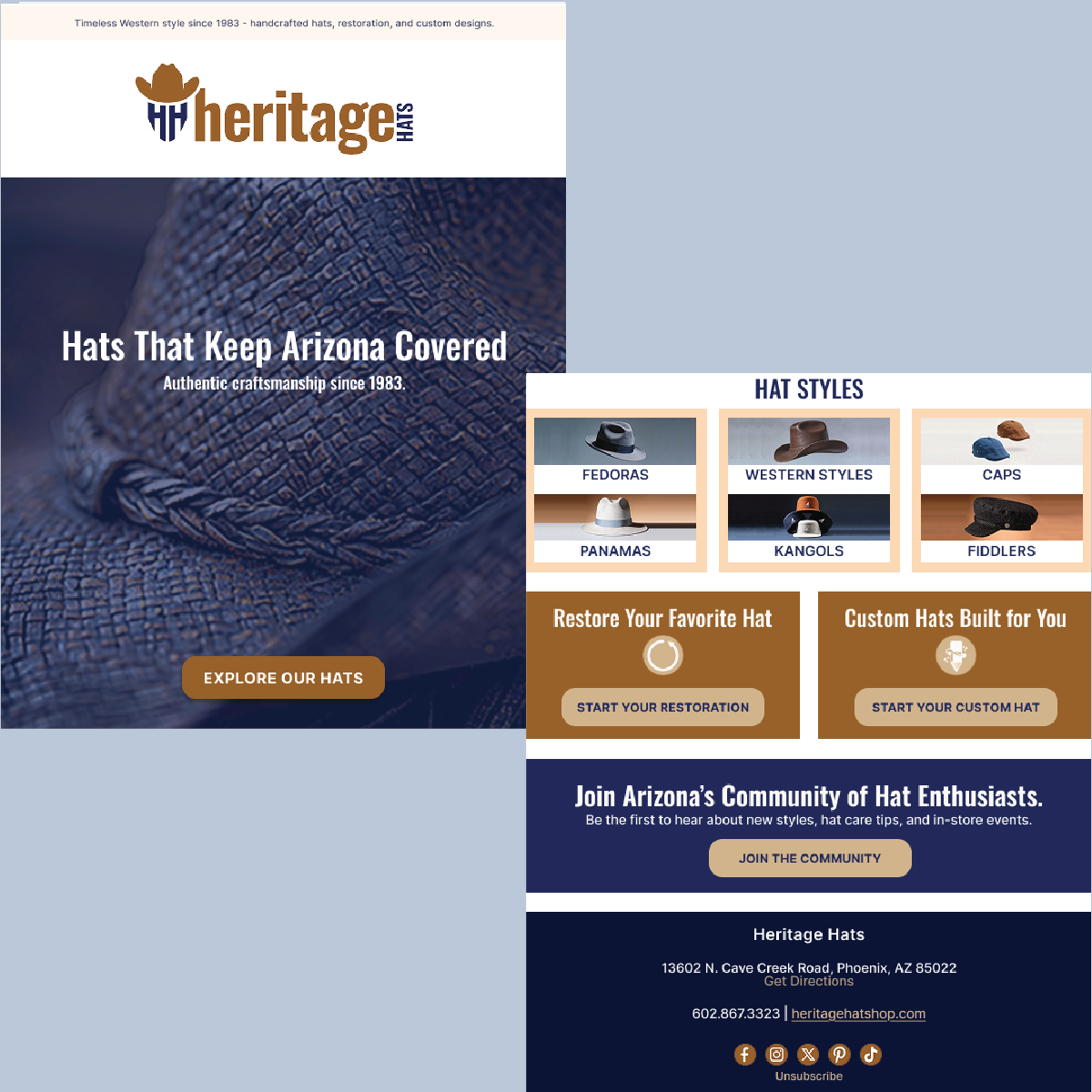 Heritage Hats custom HTML email design